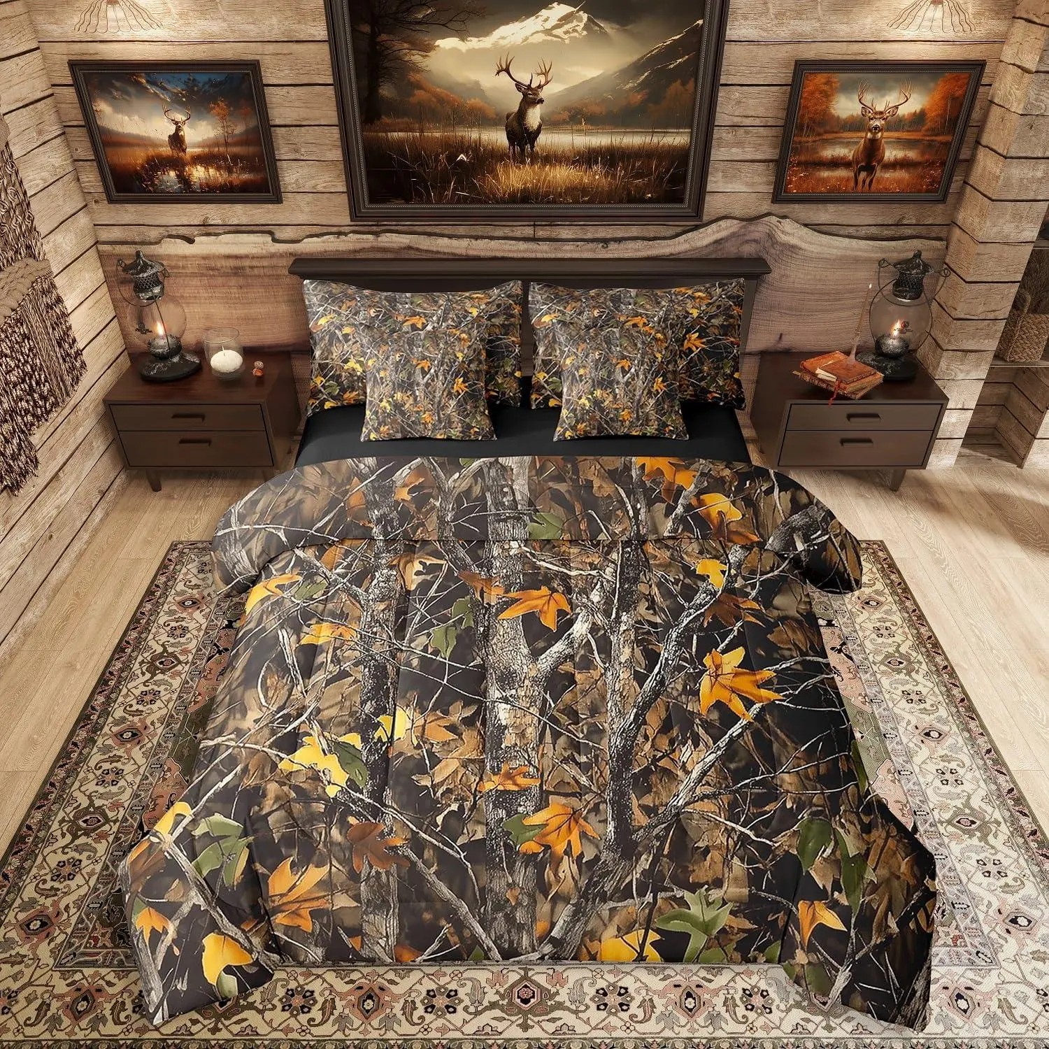 Feelyou 7-Piece Quilt Bedspread Set - Microfiber Luxe, Breathable Rustic Wood Camo Bedding, Nature Forest Design, Multi-Size Full/King, Machine Washable Hunting Comforter with Sheets & Blankets, Men's Gift