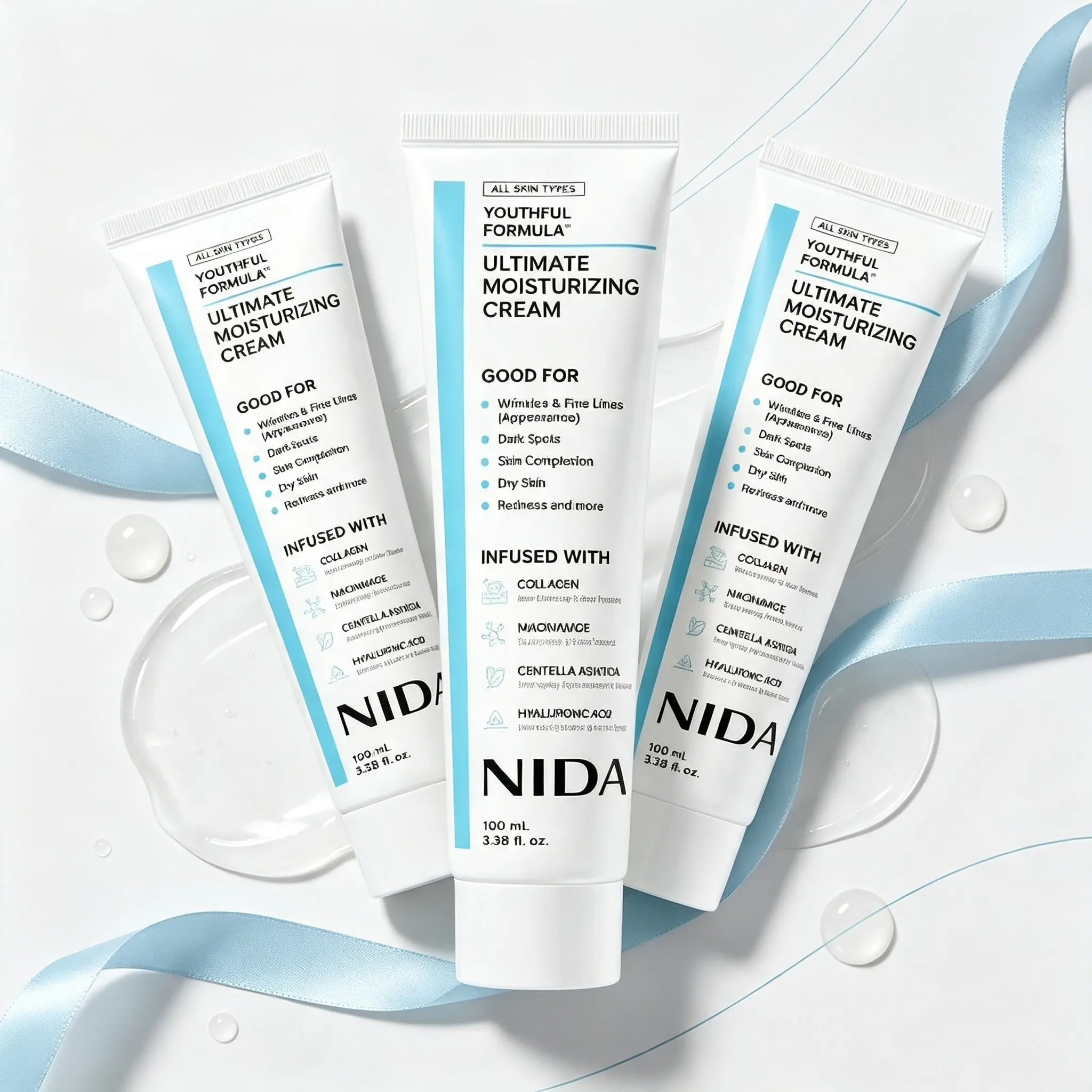 NIDA Youthful Formula Ultimate Moisturizing Cream (100mL) / Collagen, Niacinamide, Centella Asiatica, Hyaluronic Acid / Wrinkles, Dark Spots, Skincare Hydrating Daily Moisturizer Moisture Hydrate