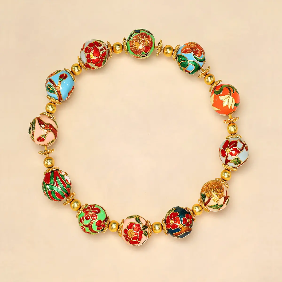 Twelve Zodiac Guardian Flower Gods Cloisonné Bracelet Handcrafted Enamel Beads with Vibrant Floral Symbols for Prosperity & Renewal Traditional Chinese Jewelry Box Consecrated by Taoist Priest & Chinese FengShui