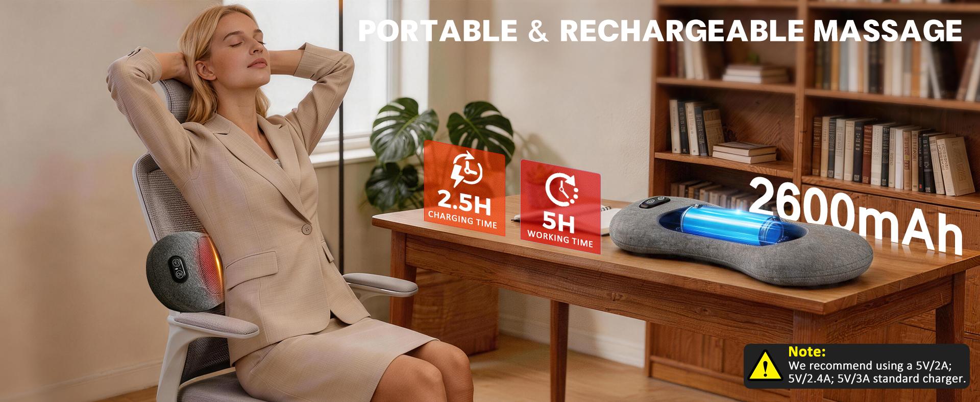 Cordless 3 in 1 Lower Back Massager - Heat, Vibration and Traction, 2600mAh Rechargeable Back Massager Office Chair & Home Use, Lumbar Support Pillow For Lower Back Pain, Smooth Spine Comfort Design neck relaxer Deep Tissue Percussion  lumbarmassager