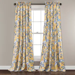 Lush Decor Dolores Light Filtering Window Curtain Set with Floral Print 52"W x 63"L-108"L Energy Efficient Sun Shade Film Shutter Blinds for Living Room Dining Room