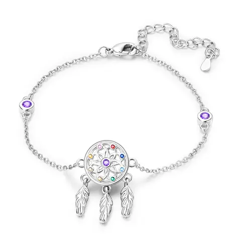 MULA Boho Stone Charm Bracelet - Silver-Plated High Quality Jewelry Bracelet Design with Colorful Crystal Feather Motif Pendant, Fashionable Daily Wear Piece Ideal as a Positive Energy Gift, High Quality Bracelet