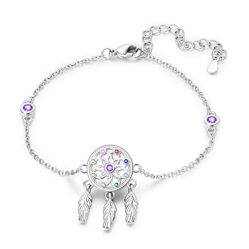 MULA Boho Stone Charm Bracelet - Silver-Plated High Quality Jewelry Bracelet Design with Colorful Crystal Feather Motif Pendant, Fashionable Daily Wear Piece Ideal as a Positive Energy Gift, High Quality Bracelet