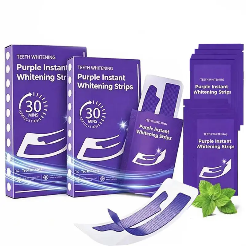 Purple Teeth Whitening Strips,28 PCS Whitening Sessions,Purple Tooth Whitening, Tooth Stain Treatment, Combining Whitening and Colour Correction,Peroxide-Free Enamel-Safe whiten