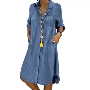 Denim Dress for Women 2026 Casual Loose Long Sleeve Classic Vintage Button Down Jean Shirt Dresses with SpringStatements