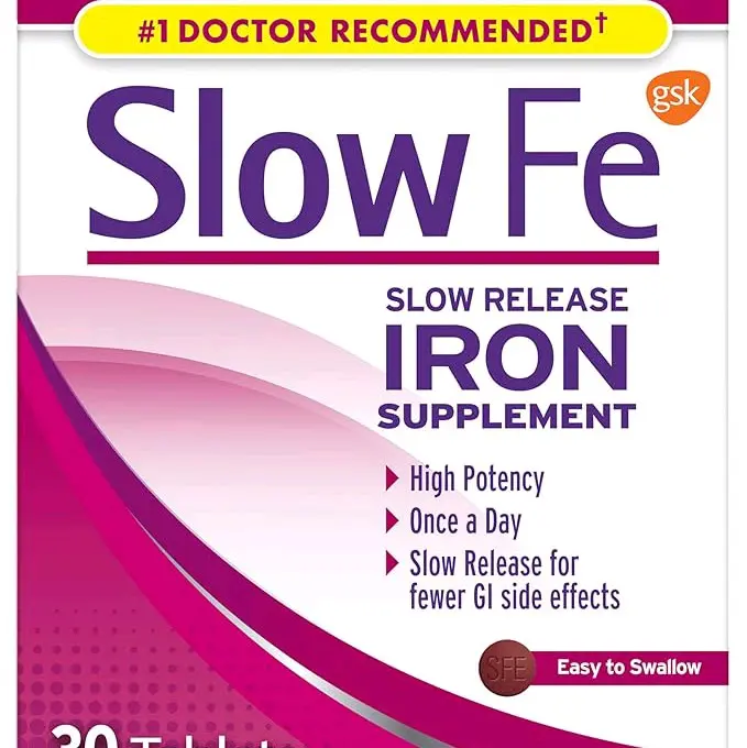 Fe 45mg Iron Supplement for Iron Deficiency, Slow Release, High Potency, Easy to Swallow Tablets - 30 Count