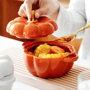 Ceramic bowl with lid stew pot pumpkin pot home kitchen children's soup bowl steamed egg salad bowl tableware rice bowl Ceramic Salad Bowls Ceramic Pasta Bowls