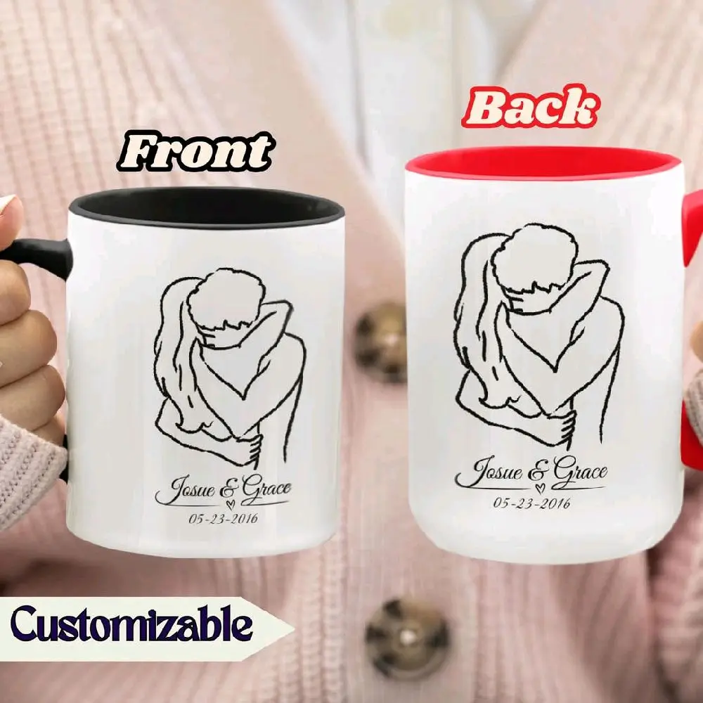 Customizable Personalized Coffee Mug for Couples - Valentine's Day Gift with Custom Name and Design - Washable, Drinkware