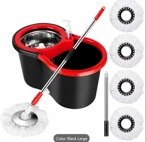 Spin Mop and Bucket with Wringer Set, 360° Spinning Mop System 4 Mop Refill