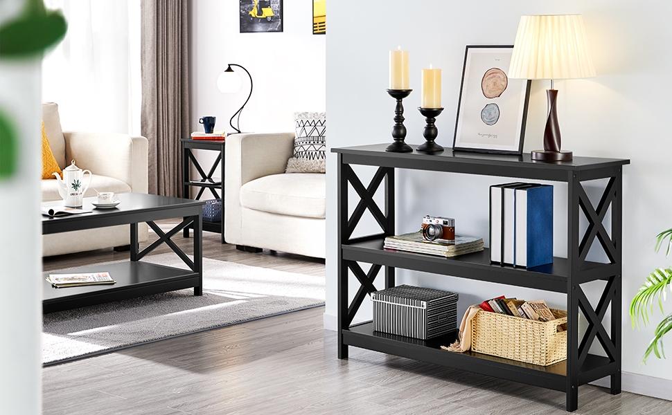Yaheetech 3-Tier Console Table Sofa Side Table with X-shape Reinforcement Structures for Entryway Living Room