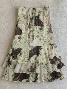 French Vintage Floral Half Skirt for Women, Summer Chiffon Asymmetrical Layered Cake Dress, High Waist Slim Fit Midi Skirt
