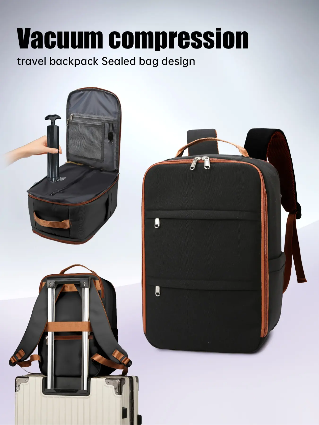Vacuum Compression Casual Travel Backpack with Hand Pump, 40x20x25cm Ryanair Cabin Approved, Lightweight & Durable for Travel School Gym, Unisex