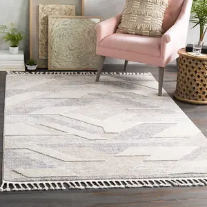 Magazine Geometric High/Low Pile Rug with Tassels - Clearance
