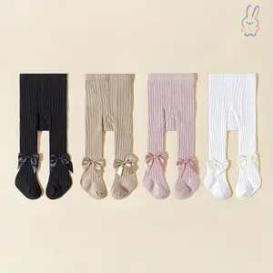ERT-Solid Color Knitted Tights for Baby Girls 3/4 Pack with Bow Decoration for Spring & Autumn Kneesocks Fall Kneesocks in Polyester Material