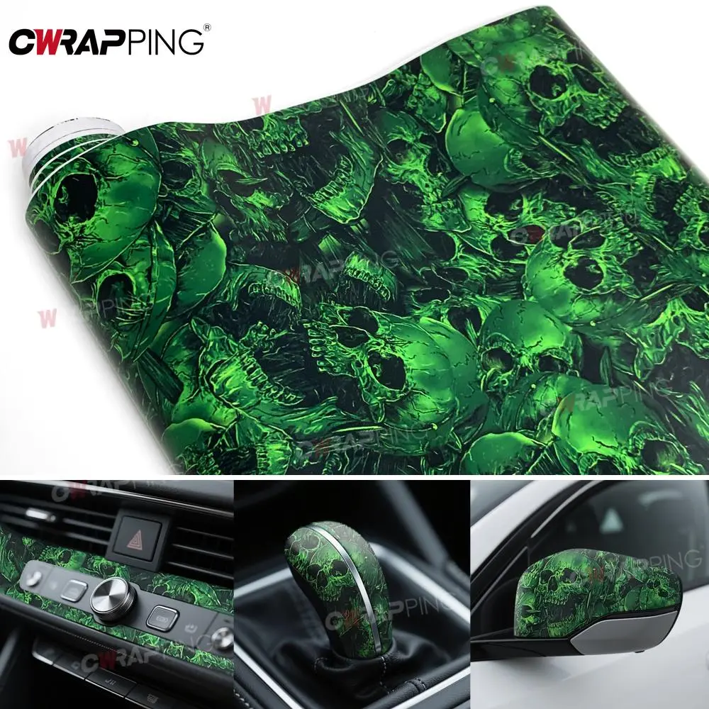 Green Skull Stickers Waterproof Air Release Car Adhesive Vinyl Motorcycle Decoration Sticker Decal Parts Tuning Car Accessories