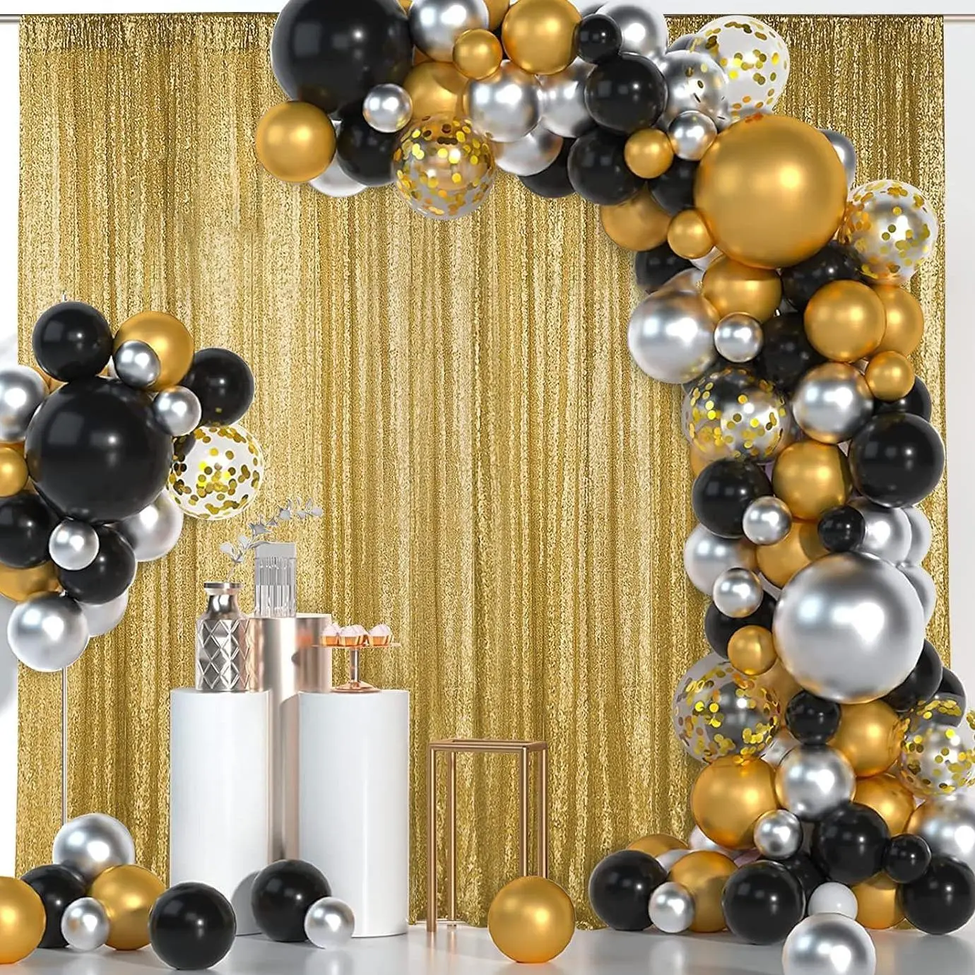 UJOY PARTY Sequin Backdrop Curtains - Glitter Sequin Backdrop Panels, Sparkly Photo Booth Background for Weddings, Birthdays, Festive Decorations Including Party Decorations Banners, Sequins Backdrop Panels