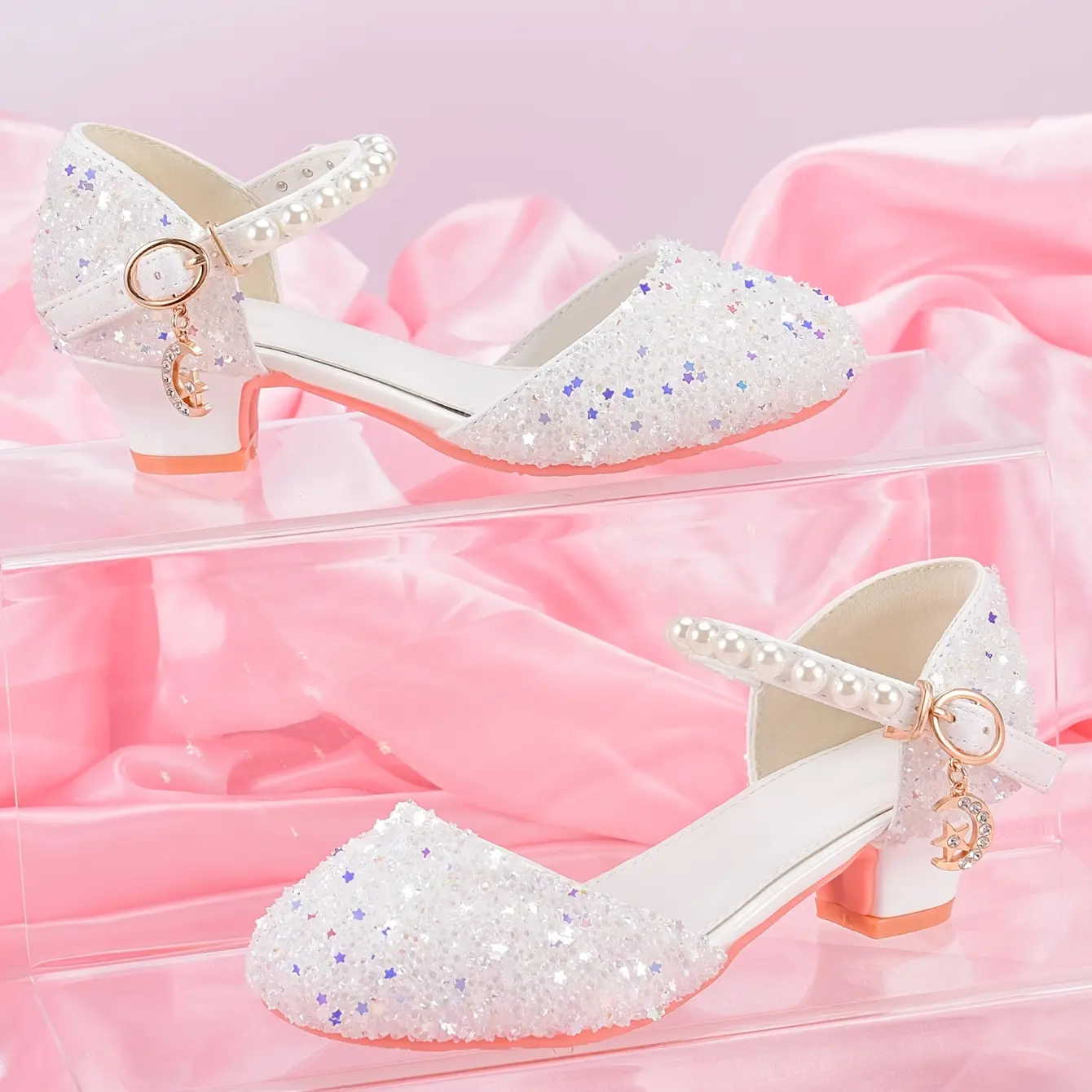 Girls' Princess-Style Round-Toe PU Leather Bow Shoes - Solid White, 1-3 cm Low Heel, Polyester Lining, US 10 Little Kid Party Flower Girl Banquet Footwear