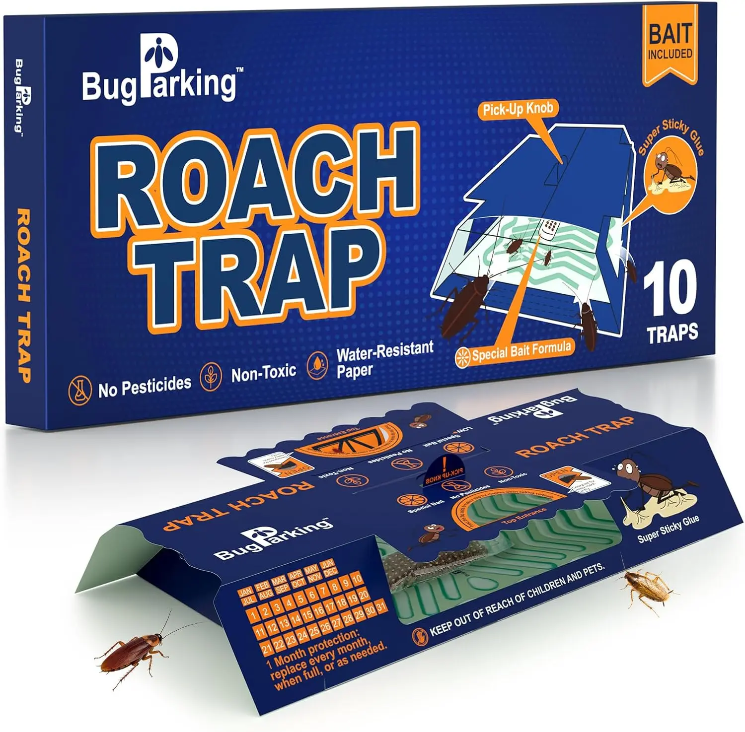 Sticky Glue Roach Traps - Indoor Multi-Insect Control Motels for Home Pest Management (10 Traps)
