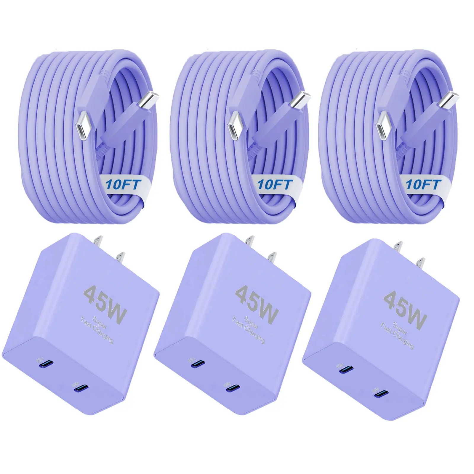 Phone 17/17 Air/17pro/17pro max, 16/16 Pro/16 Pro Max/16 Plus, 15/15 Pro Fast Charging 45W Dual Port USB C Charger Block with 10ft Long Fast Charging Cord Cable for Phone 16 15 Pro Max,Pad Pro/Air, Galaxy S25/S24