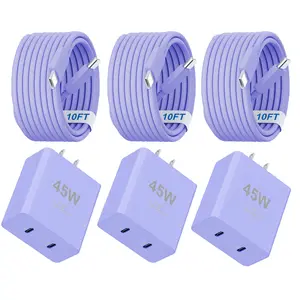 Phone 17/17 Air/17pro/17pro max, 16/16 Pro/16 Pro Max/16 Plus, 15/15 Pro Fast Charging 45W Dual Port USB C Charger Block with 10ft Long Fast Charging Cord Cable for Phone 16 15 Pro Max,Pad Pro/Air, Galaxy S25/S24