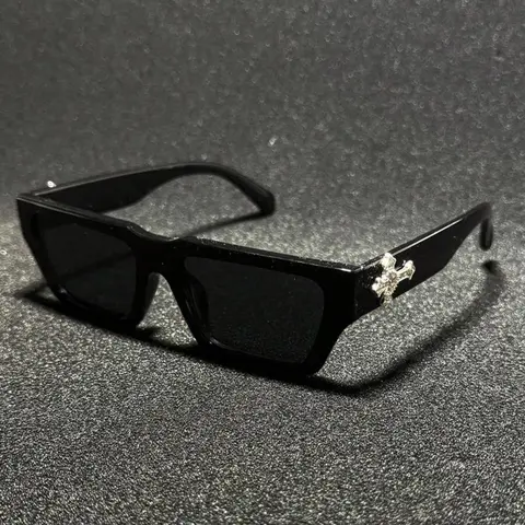 Unisex Rhinestone Cross Decor Sunglasses, Anti-Explosion Polycarbonate Lenses, UV Protection, Ideal for Sports, Street Style, Casual, Vintage Look, Trendy Beach Eyewear, Street Style Shades