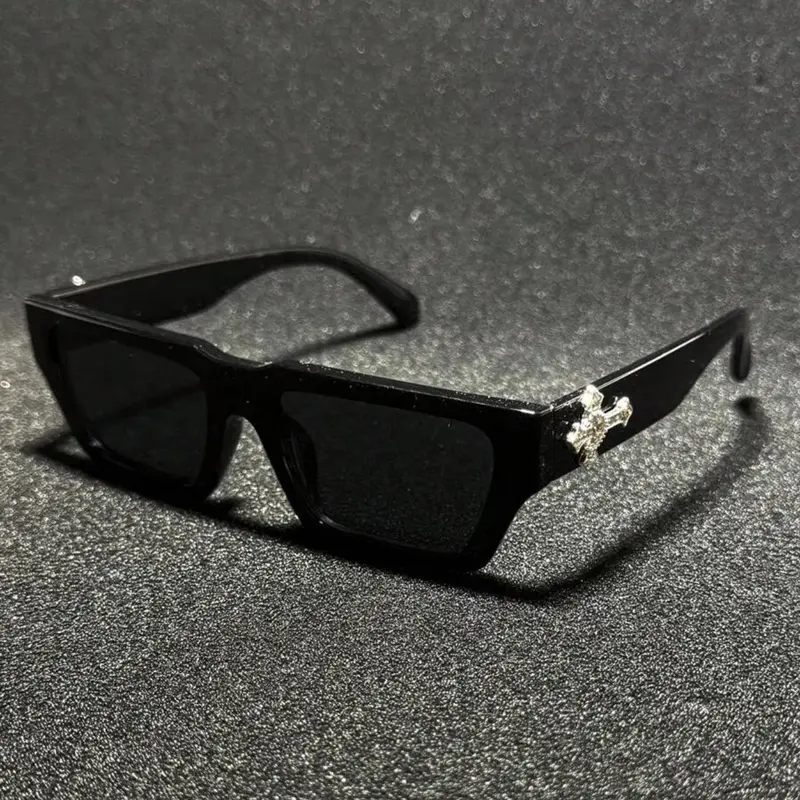 Unisex Rhinestone Cross Decor Sunglasses, Anti-Explosion Polycarbonate Lenses, UV Protection, Ideal for Sports, Street Style, Casual, Vintage Look, Trendy Beach Eyewear, Street Style Shades
