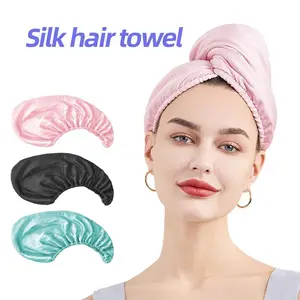 Solid Color Silk Hair Towel, 3 Counts Reusable Absorbent Hair Drying Towel Wrap, Hair Drying Towel for Swimming & Bathroom Supplies