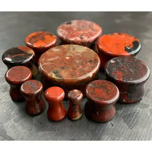 PAIR of Beautiful Organic Natural Red Brecciated Jasper Stone Double Flare Plugs - Gauges 6g (4mm) thru 1" (25mm)