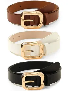 3pcs Women Fashion Belt Minimalist Rectangle Buckle Belts, Versatile for Casual Dresses, Jeans