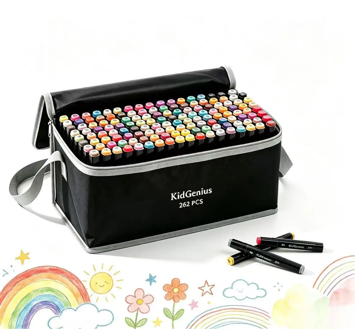 KIDGENIUS 262 /168/120 Dual Tip Alcohol Markers | Fast Dry Permanent Art Markers for Anime Sketching Illustration | Refillable Waterproof Art Supplies Gift for Artists Kids Adults