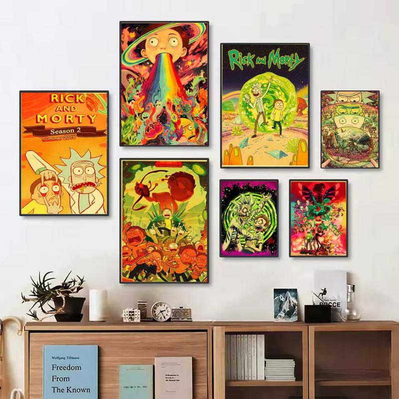 PIKPAKA Vintage Cartoon R-Rick-And-M-Morty Painting Calligraphy Waterproof & Scratch-Resistant Canvas Art - Premium Oil Painting Style Wall Decor For Living Room, Bedroom, Kitchen & Café, Perfect Holiday & Party Gift