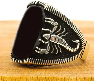 Men's Black Onyx Silver Scorpion Ring