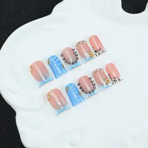 10pcs Handmade French Tip Press On Nails, Y2K Bad Girl Style 3D Rivet Leopard Print Acrylic Fake Nails, Reusable Detachable DIY Manicure Kit, Free Nail Tool Kit Included for Women，Suitable for daily wear, a delicate gift for women