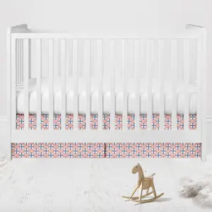 Bacati Tribal Noah Dot Cross Crib Skirt Dust Ruffle - Coral/Navy