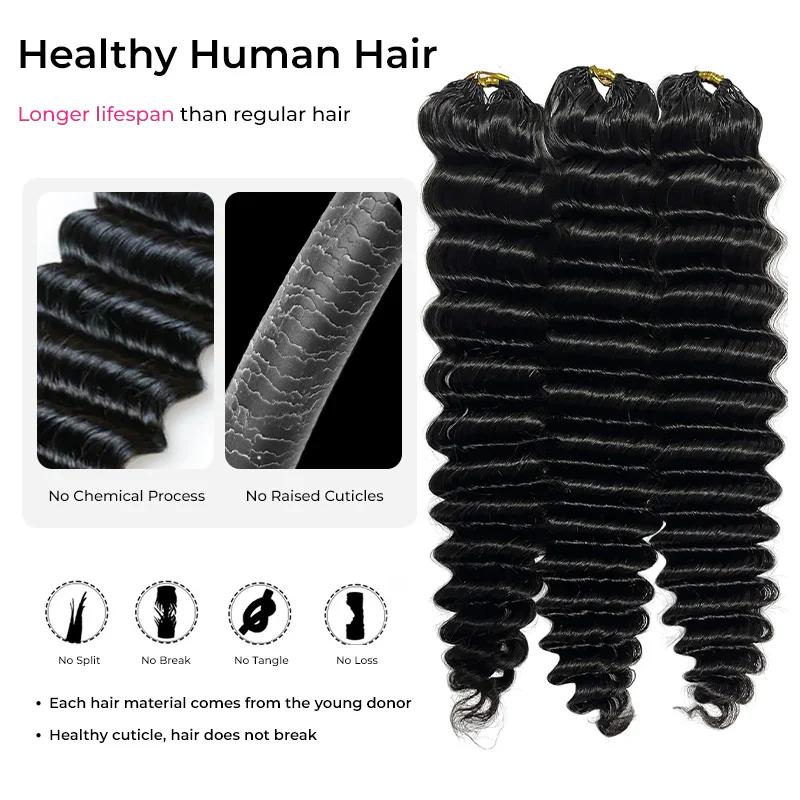 ISEE HAIR Crochet Hair Deep Wave Human Hair Extensions Miracle Knots Friendly for Boho Braids – Defined Curls Pre-Separated 50g/Pack (32-38 Strands Per Pack）4-5 Packs for Full Head, Protective Hairstyles For Black Women#greenish#TikTokShopSpringGlowUp