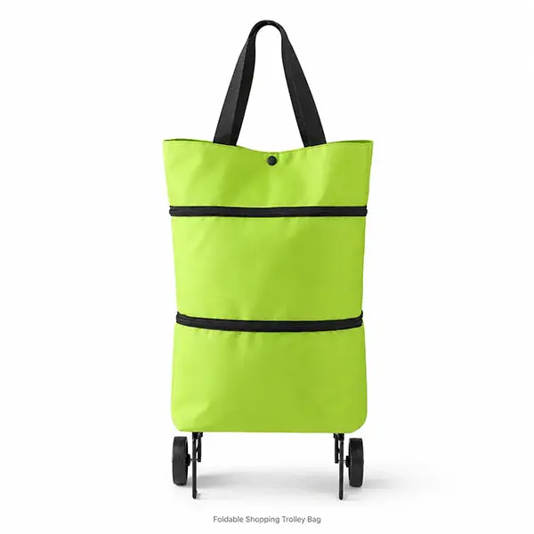 Foldable shopping trolley bag with wheels, portable reusable grocery tote, lightweight rolling shopping cart bag with carry handles for supermarket, travel, laundry, and everyday use