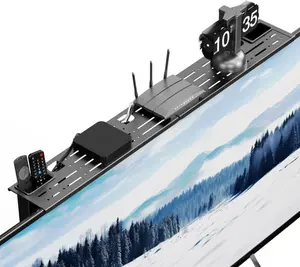 Steel TV Top Shelf, Adjustable Screen Shelf with 2 Storage Boxes, Computer Screen Shelf.