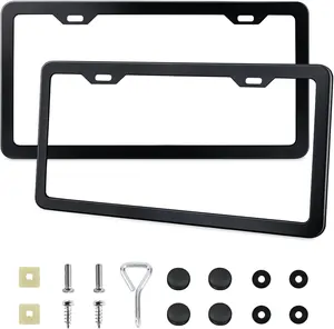 2-Pack License Plate Frames, Universal Black  Licence Plate Frame Holder, 2-Hole Narrow  Slim Design Holder with Screws & Caps, Universal Fit for , , Various