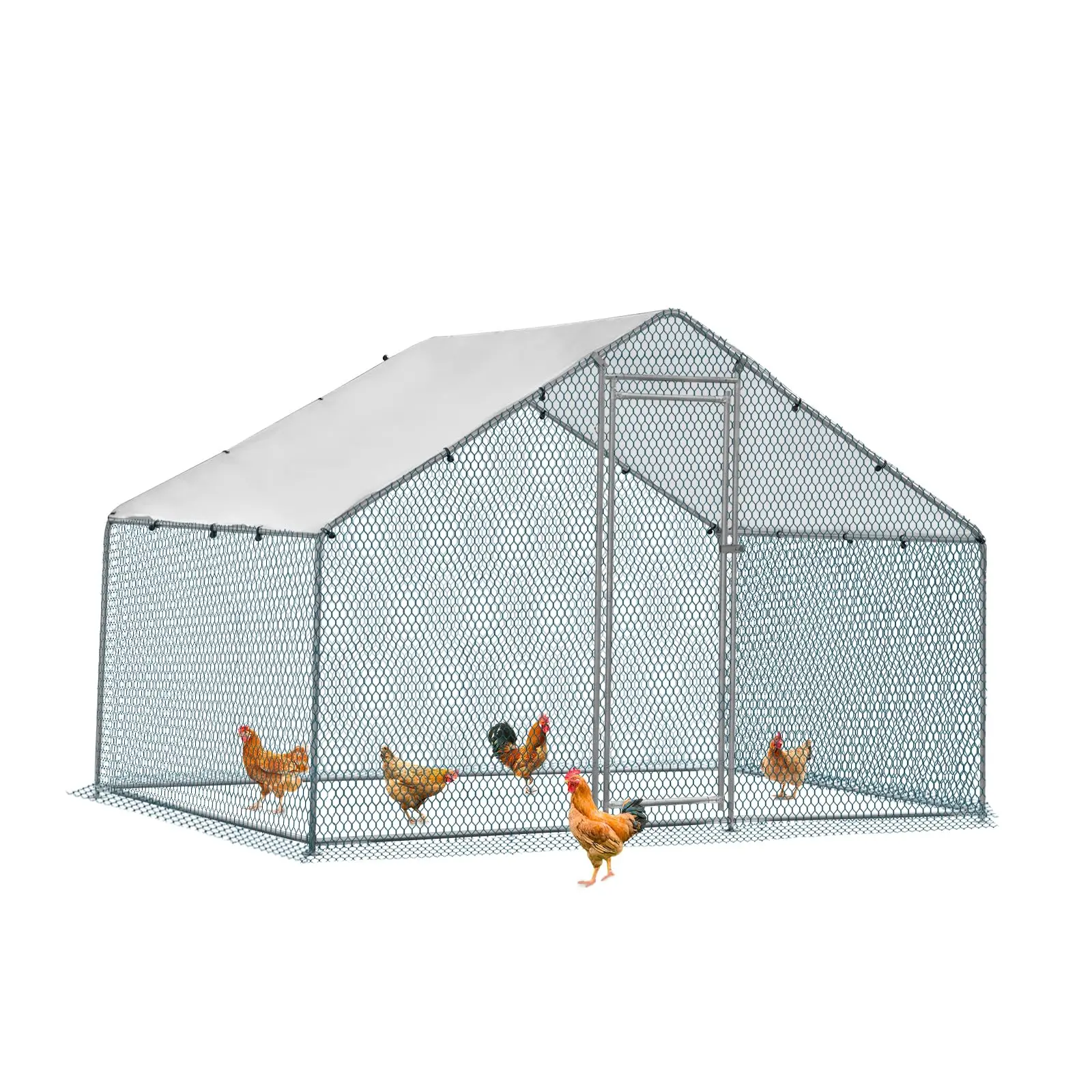 Large Metal Chicken Coop - 6.5x6.5x6.5ft (2x2x2 m) Collapsible Spire Roof Walkin Poultry Cage with Waterproof Cover, Chicken Wire Protection for Hens, Ducks, Geese, Guinea Pigs, Farm/Patio Use