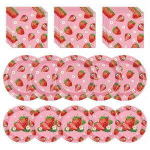 40-Piece Strawberry Party Tableware Set Berry Theme Plates & Napkins for Summer Celebrations