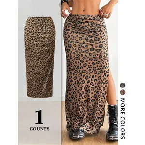 Women’s leopard print slit skirt, fashionable casual long skirt, suitable for daily outdoor wear, summer women’s underwear GARMENTARY