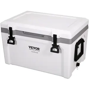 summervibes VEVOR Insulated Portable Cooler, 52 qt, Holds 50 Cans, Ice Retention Hard Cooler with Heavy Duty Handle, Ice Chest Lunch Box for Camping, Beach, Picnic, Travel, Outdoor, Keeps Ice for up to 6 Days, Lightweight