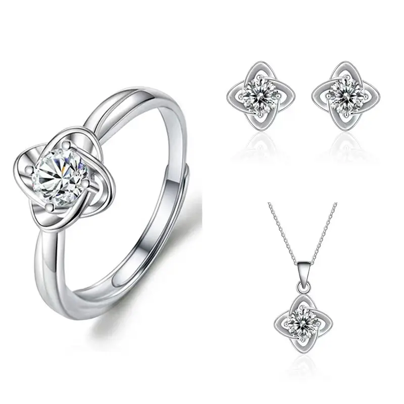 Four leaf clover 1 carat three piece set