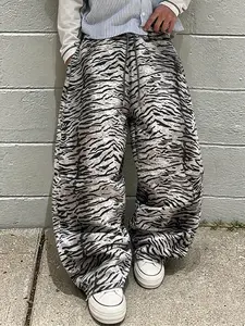Men's Y2K Street Style Streetwear Tiger Print Wide Leg Pants, Casual Comfy Loose Fit Elastic Waist Drawstring, Casual Daily Wear Bottoms, All Seasons, Tiger Pattern