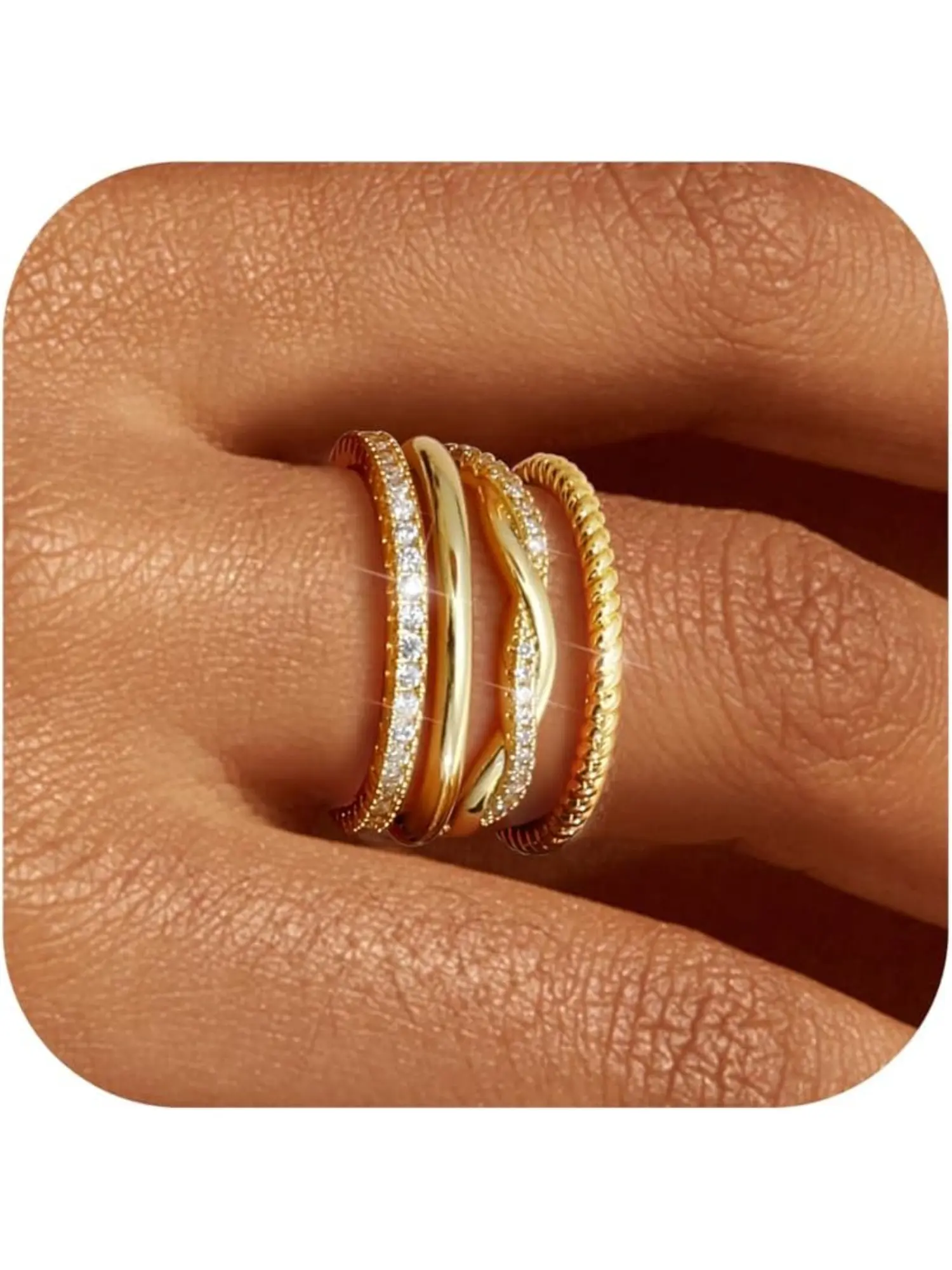 4 Pcs Stackable Rings for Women Non Tarnish Dainty 14K Gold Plated Stackable Thin Rings Cubic Zirconia Thumb Ring Set Trendy Statement Promise Bands Engagement Rings Wedding Jewelry GiftsSize 5-10 Dainty Stacking Rings