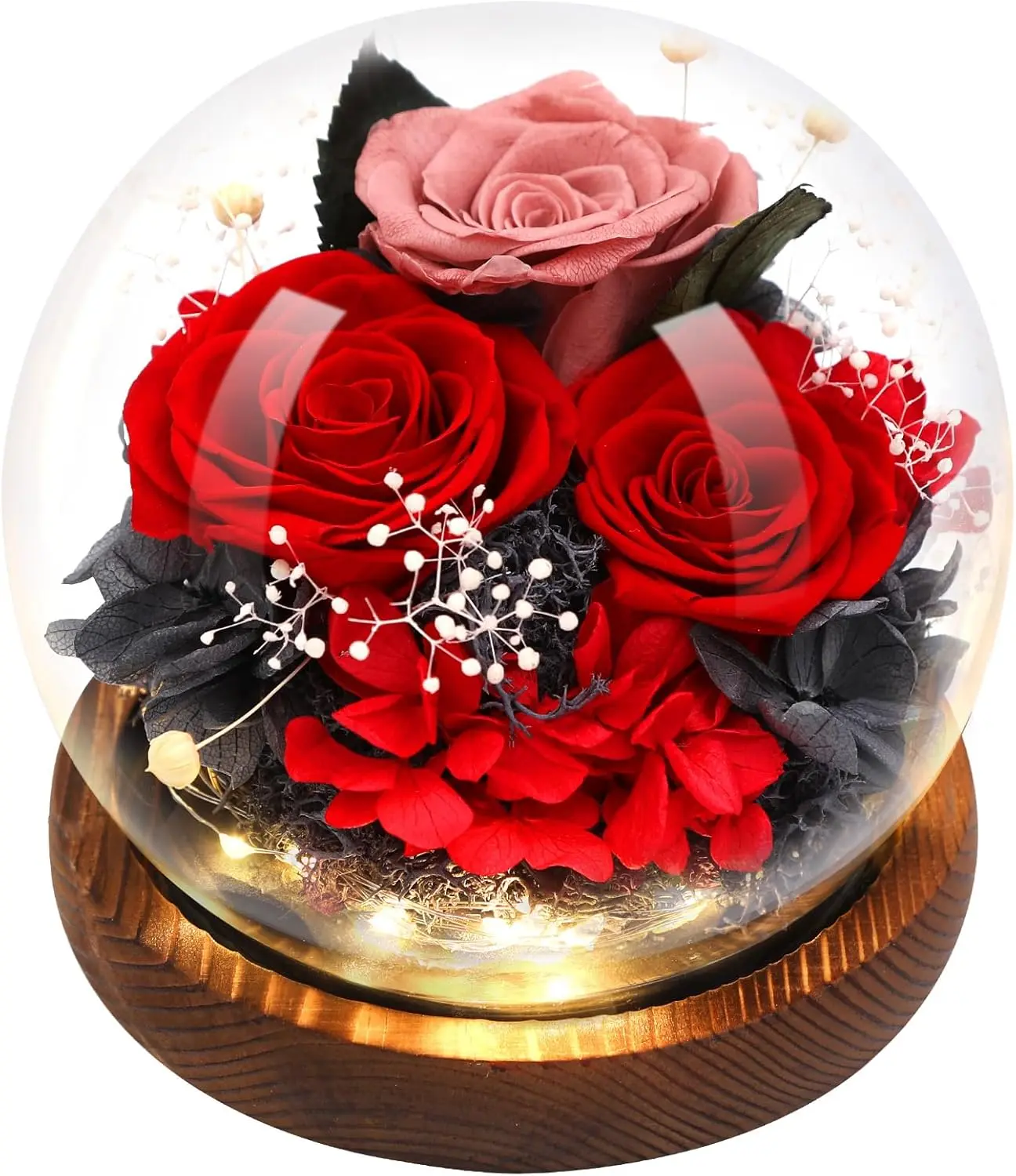Preserved ,Rose in Glass Dome with LED Light, Gifts for Her, Women, Mom,Grandma,Girlfriend, Wife-Style7