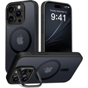 GolbinBox for iPhone 16 Pro Case, Compatible with Magsafe, Built-in Invisible Stand, Military-Grade Protection, Anti-Scratch Translucent Matte Hard Back Shockproof Protective Phone Case, Black/Clear