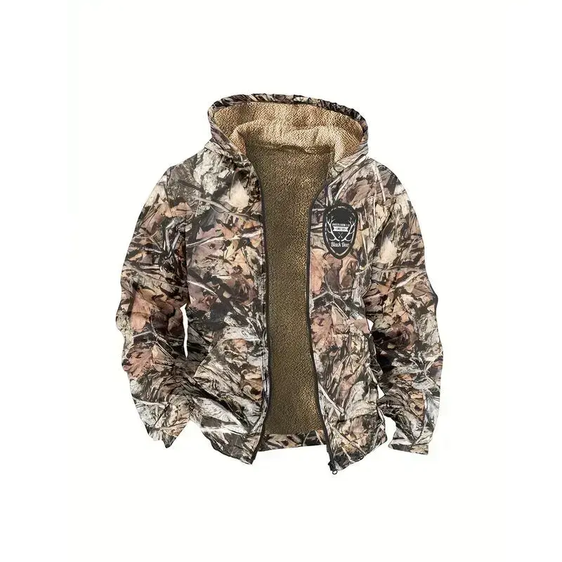 Men's Camouflage Hooded Jacket, Lined - Autumn/Winter Warm Zipper Sweatshirt, Casual Leaf Print Design, Multiple Pockets, Adjustable Hood, Polyester Blend, Easy to Match with Casual Outfits Men's Camouflage Hooded Jacket, Lined - Autumn/Winter Warm Zipper Sweatshirt, Casual Leaf Print Design, Multiple Pockets, Adjustable Hood, Polyester Blend, Easy to Match with Casual Outfits