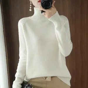 Fashion Basic Autumn Winter Merino Wool Sweater Mock Neck Cashmere Pullover Solid Color Soft Long Sleeve Clothing Tops Streetwear Autumn Outfit Inspiration Knitted Top