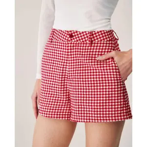 Red Plaid High-waisted Pocket Shorts